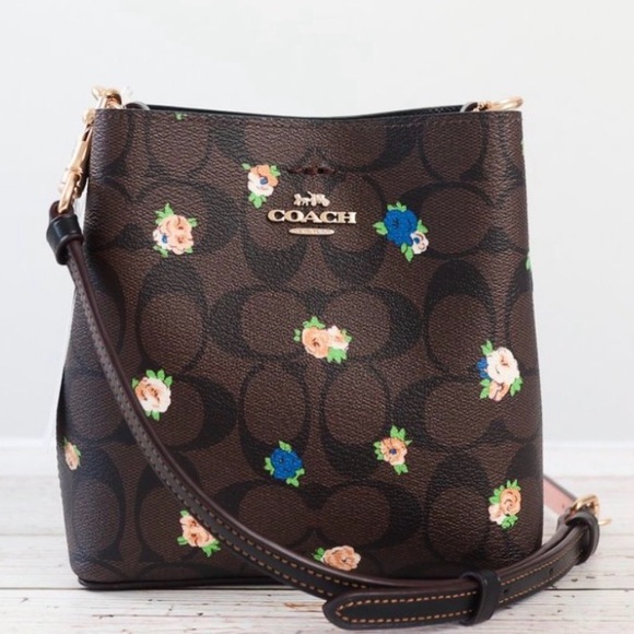 Coach Mini Dark Brown Floral Crossbody Bag - Picture 3 of 8